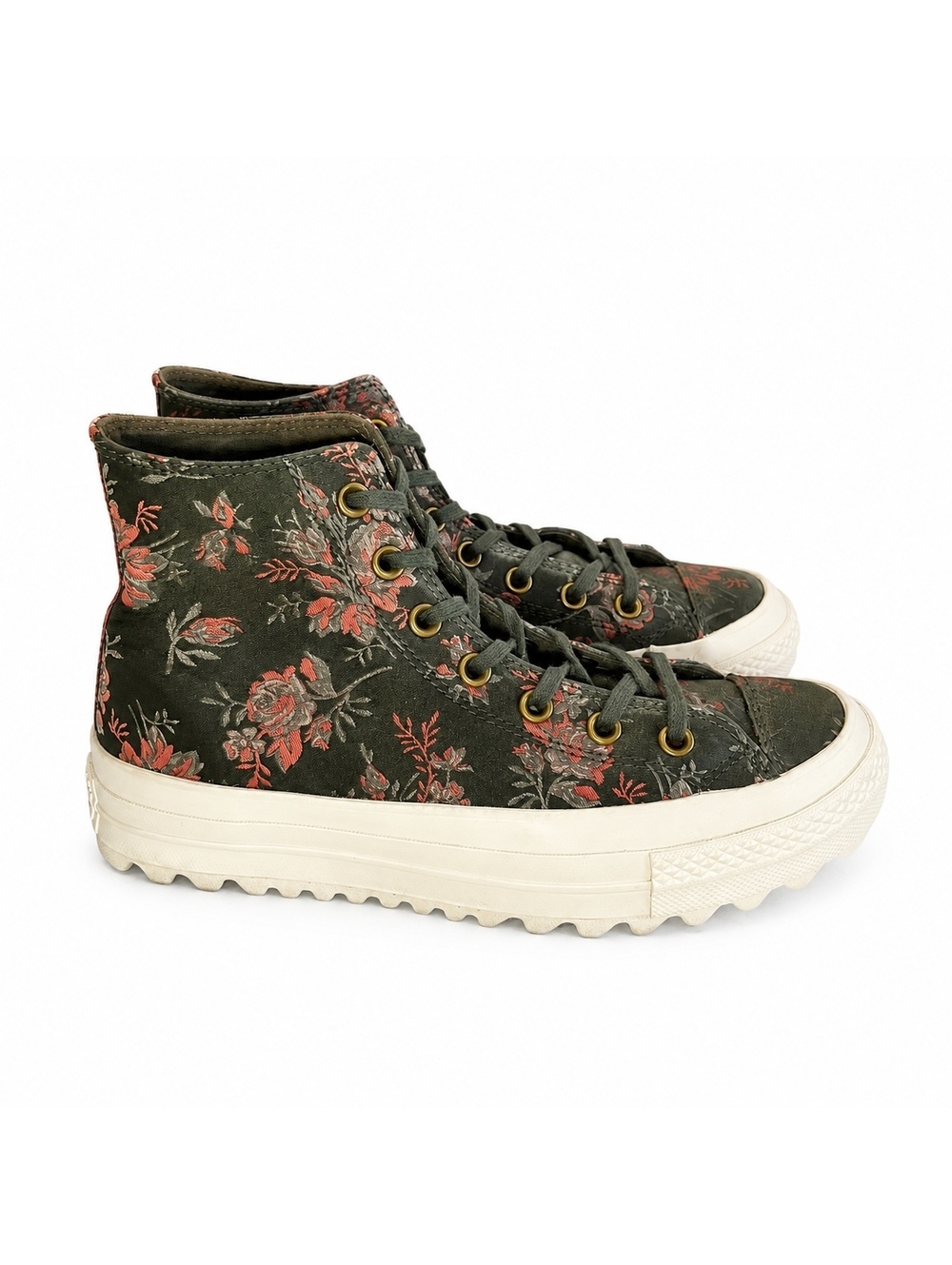 Converse Floral Platform High Top Sneakers Women’s 8 Dark Olive Floral - Picture 2 of 4